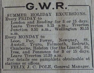 An advert for GWR from 1921