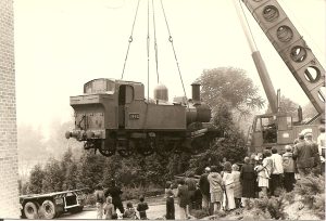 The Tivvy Bumper being lifted by crane into place at the museum