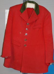 Red long sleeved hunting jacket with black collar