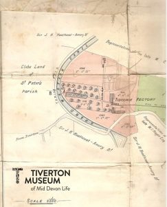 A hand drawn plan showing the Grand Western Canal and Tidcombe Rectory