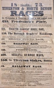 A poster advertising Tiverton & North Devon Races in 1873.